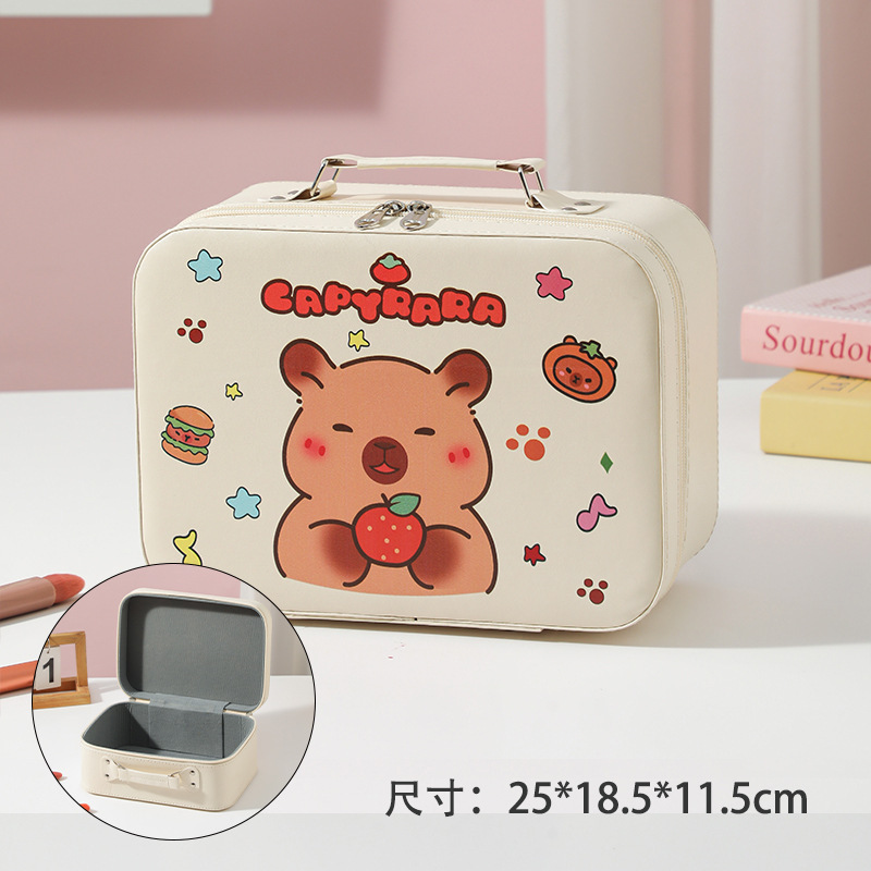 Cartoon Kapibara caja de maquillaje de gran capacidad bolsas de maquillaje portátiles lindas sin espejo caja de regalo