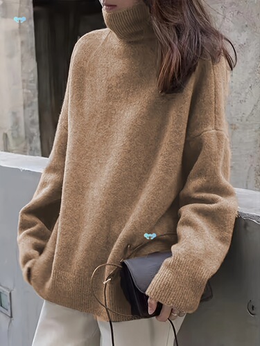 Women's Solid Color High Neck Long Sleeve Knit Sweater