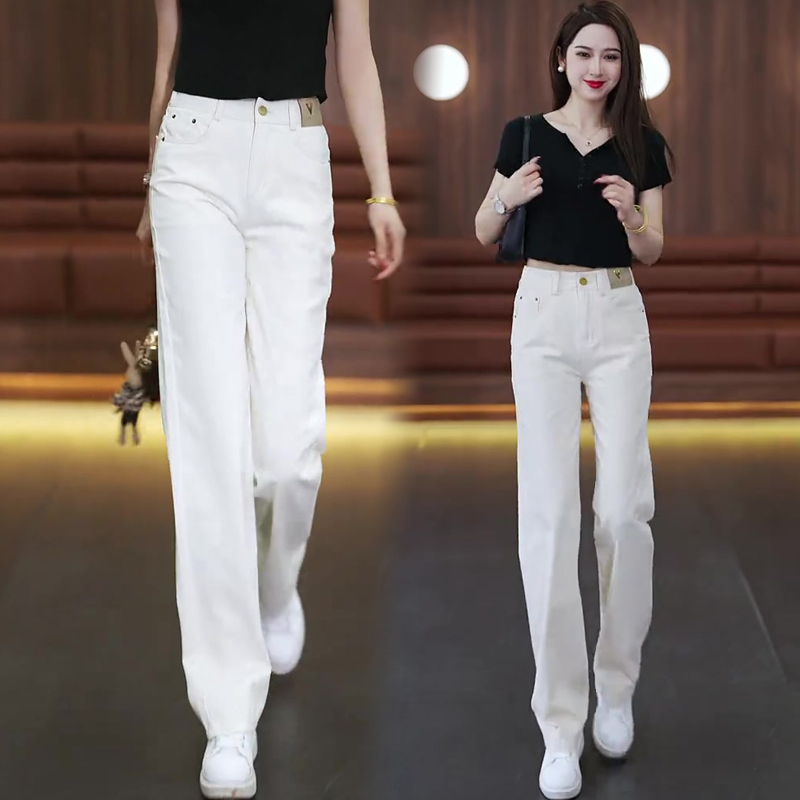 White narrow version wide-leg jeans for women in spring and summer 2025 new high-waisted slim loose casual and versatile straight-leg pants
