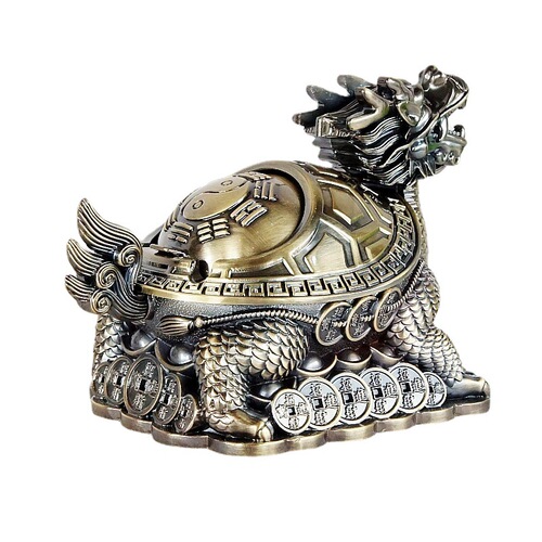 Dragon and Phoenix Cup Dragon Turtle Golden Toad Cornucopia Ashtray Metal Craft Ornament Office Gift Dragon Body Turtle Longevity and Health