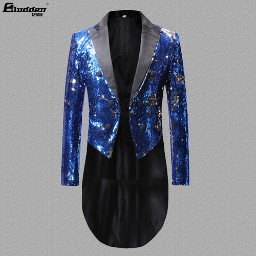 Men youth jazz dance singers host red black blue sequins magician stage performance tuxedo coats  sequined dress suit for man magic clothing
