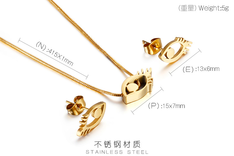 fashion golden eye titanium steel clavicle chain earrings set wholesale Nihaojewelry