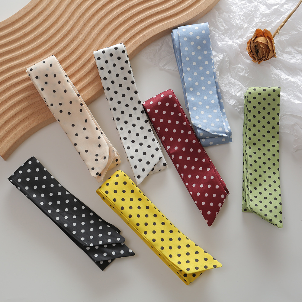 Vintage Polka Dot Silk Scarf Long New Style Versatile Fashion High-End Hairband Ribbon Decorative Ribbon