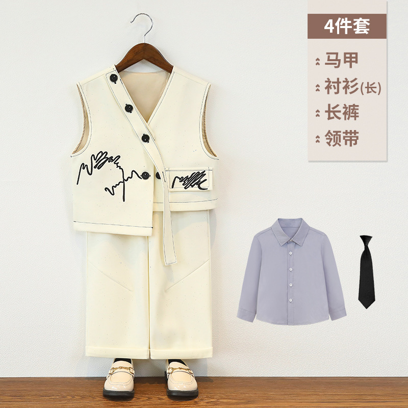 儿童西装复古满天星刺绣马甲男童设计感时尚西服外套花童周岁礼服|undefined