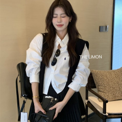 THE LIMON柠檬绿茶2925秋季套装韩系显瘦减龄刺绣衬衫+披肩两件套