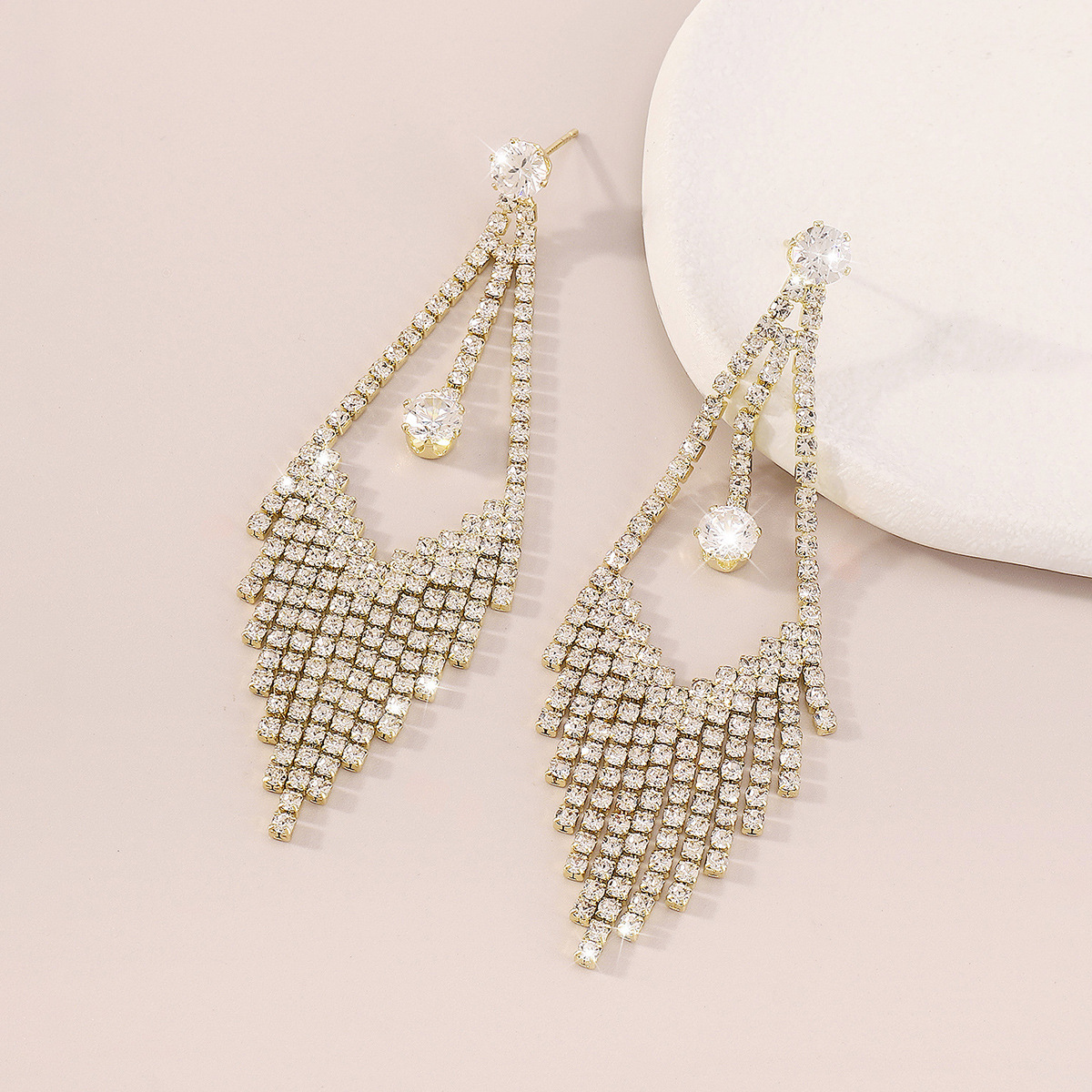 Fashion Geometric Alloy Tassel Rhinestone Earrings display picture 4