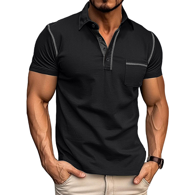 2024 verano europeo y americano hombres camisa de Polo de manga corta Comercio exterior hombres solapa camiseta transfronteriza superior color a juego polo