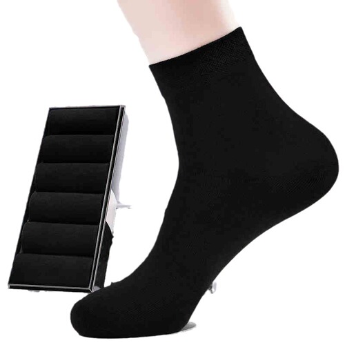 Zhuji new men's mid-calf seasonal polyester-cotton socks comfortable pure black business four-season trend socks processing and wholesale
