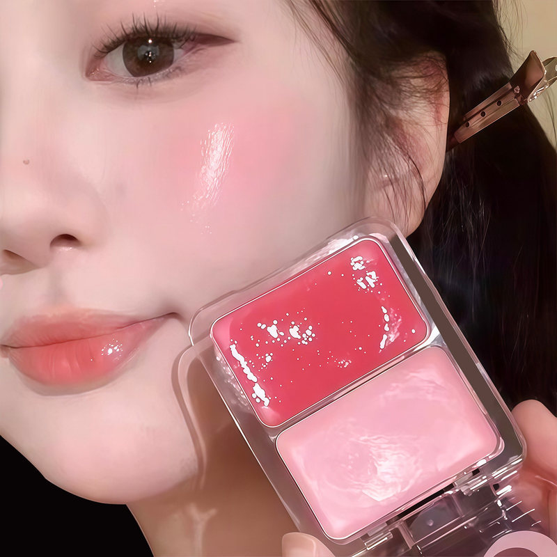 Water-Glossy Skin Blush Cream, Dual-Color Combination, Multi-Use Highlighter, Expansion Color, Natural, Three-Dimensional, Clear, Hydrating Blush Water-Glossy Skin Blush Cream, Dual-Color Combination, Multi-Use Highlighter, Expansion Color, Natural, Three-Dimensional, Clear, Hydrating Blush
