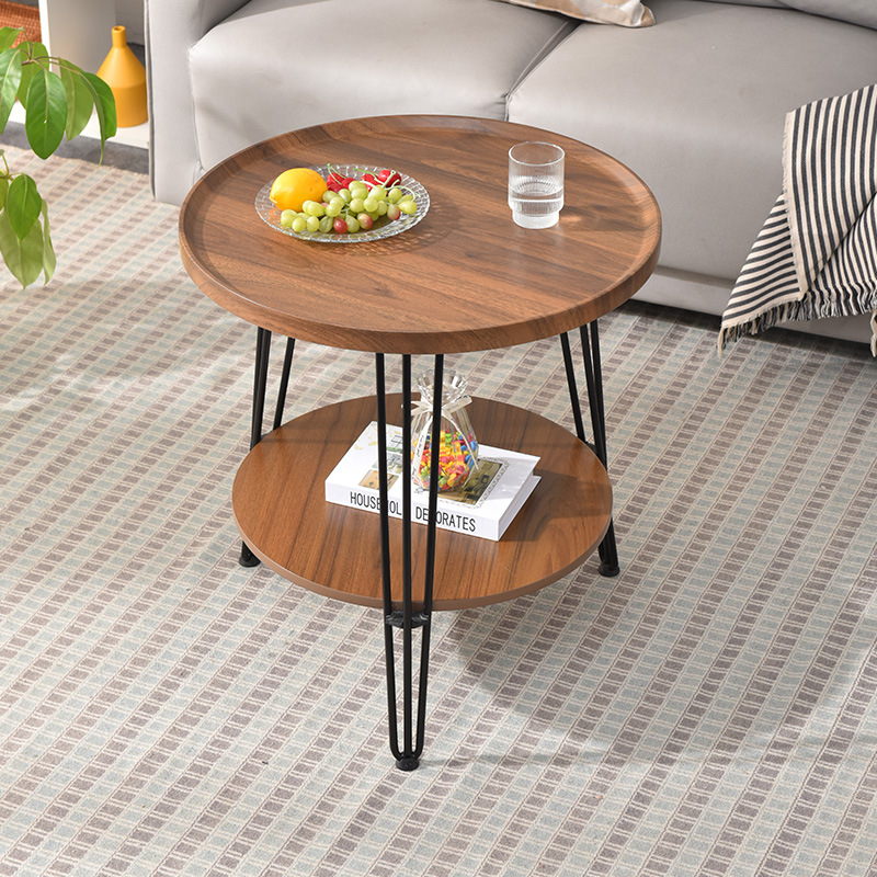 現代簡約茶几實木雙層邊幾小戶型桌客廳家用小茶桌圓形雙層小茶几