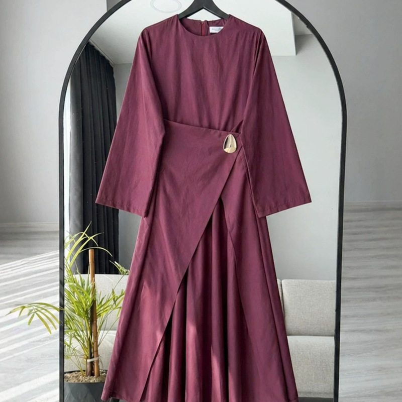 European and American Women's Fashion Cross-Border Trade 2026 Spring and Autumn Long-Sleeve Round-Neck Dress with Waist-Cinching Long A-Line Skirt European and American Women's Fashion Cross-Border Trade 2026 Spring and Autumn Long-Sleeve Round-Neck Dress with Waist-Cinching Long A-Line Skirt