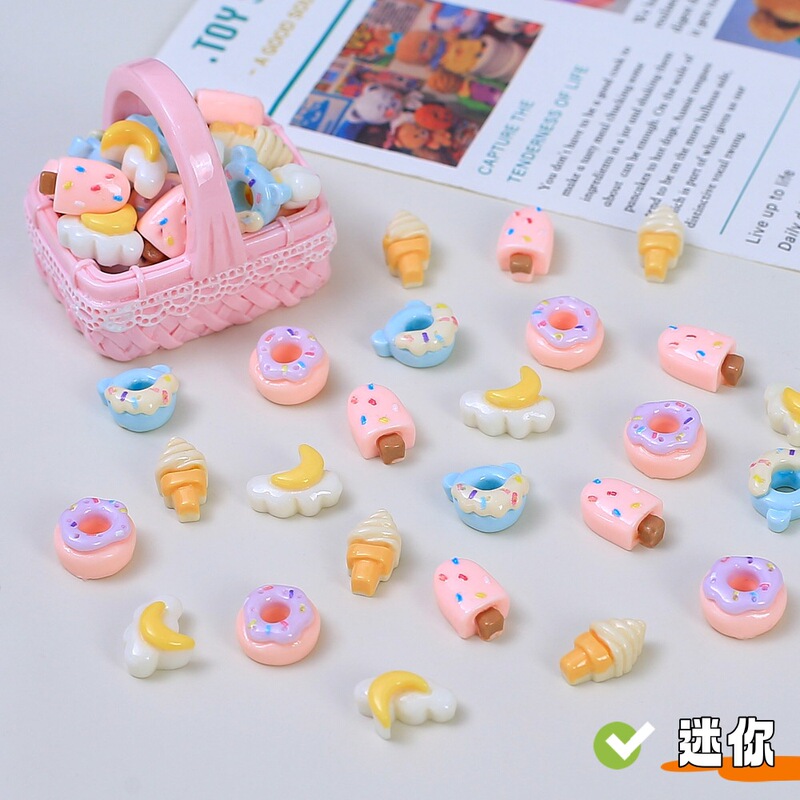 Mini Donut Ice Cream Food Toy Handmade DIY Jewelry Accessories Cream Glue Resin Accessories Hairpin Material Wholesale