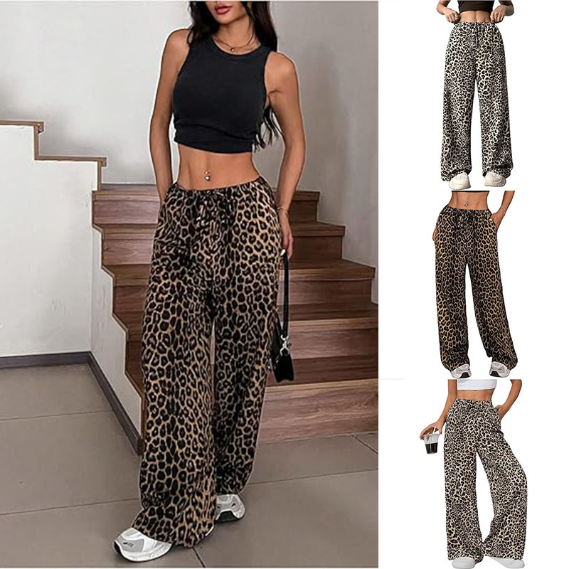 street Style Low-waist Casual Straight Wide-leg Summer Fashion Versatile Leopard Print Pants, European And_voghion.com