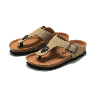 Spring and Summer 2025 Children's Boys' and Girls' Cork Slippers Boken Slippers One-Thong Flip-Flops Trendy Korean Style Beach Clip Flip-Flops