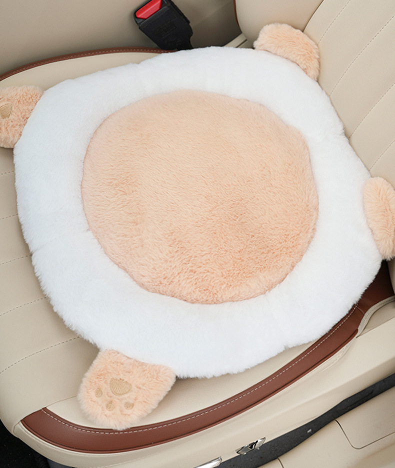 Cartoon Car Seat Cushion, Imitation Rabbit Fur, Cute Bear Car Pillow, Waist Pillow, Comfortable Car Seat Cushion for All Seasons
