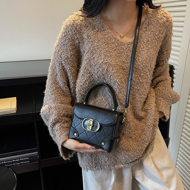 2025 otoño y invierno nuevo bolso de color contrastante bolso cuadrado pequeño de nicho de mujer empalmado bolso de hombro retro bolso de mochila