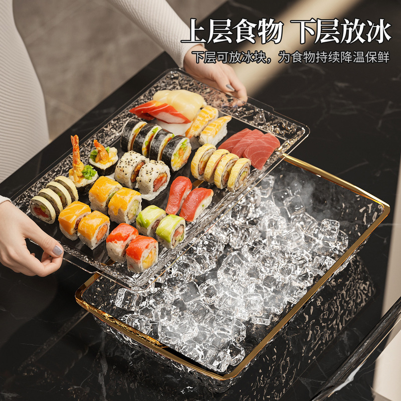 New Product: Ice-Cold Serving Tray Set for Hotels, Dessert Tray, Fruit Tray, Frozen Sushi and Sashimi Tray with Lid, Transparent Container New Product: Ice-Cold Serving Tray Set for Hotels, Dessert Tray, Fruit Tray, Frozen Sushi and Sashimi Tray with Lid, Transparent Container