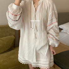 I MISS韩标2025夏季棉麻花朵刺绣衬衫加苎麻半身裙两件套女套装