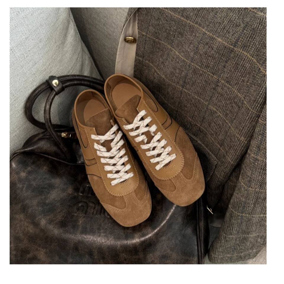 Giày sneaker nữ da thật cổ thấp dáng cổ điển buộc dây phối màu — Bạc, màu nâu, màu xanh lá cây, màu đỏ chi tiết 41
