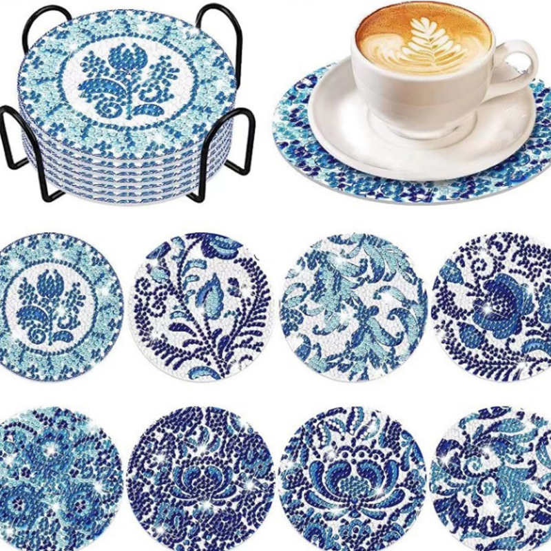 Personalizada taza de pintura de diamante transfronteriza almohadilla de taza de diamante redonda almohadilla mandala perimetral de pintura de diamante DIY