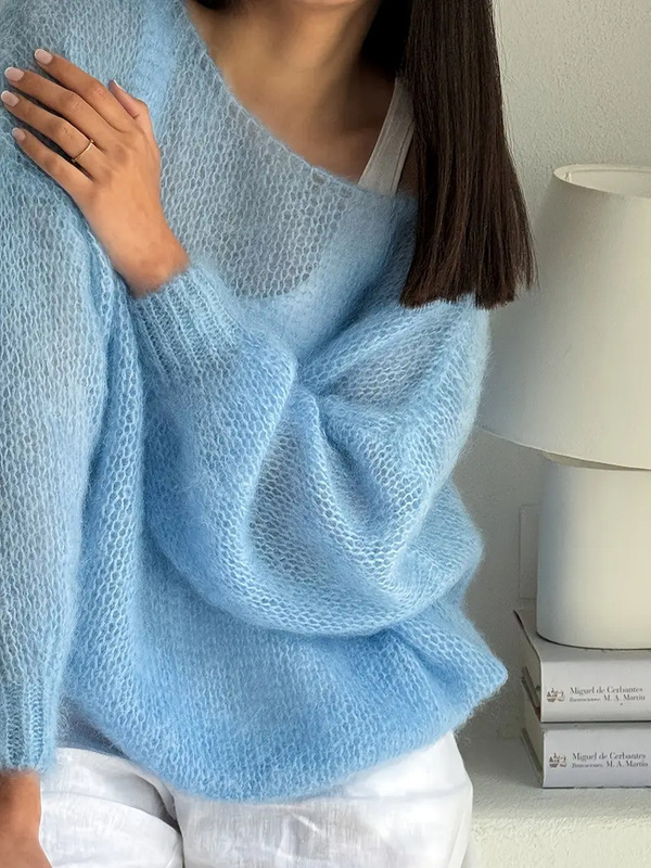 2025秋季欧美宽松慵懒风圆领长袖针织衫女休闲风时尚百搭长袖毛衣|undefined