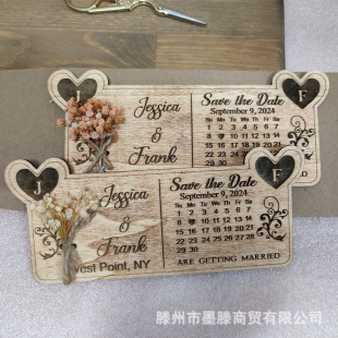 Vintage Country Style Personalized Flower Wooden Wedding Save Date Card Creative Magnet Calendar Invitation