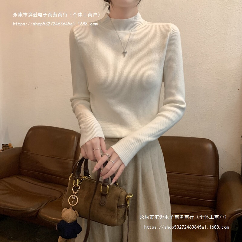 Real Shot Special Price # Core-Spun Yarn Knitwear Top for Women with Slim Fit and Half Turtleneck Knitwear Real Shot Special Price # Core-Spun Yarn Knitwear Top for Women with Slim Fit and Half Turtleneck Knitwear