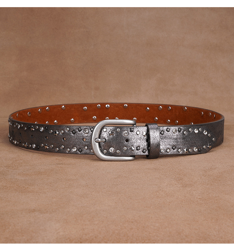 Cinturón punk con remaches para mujer en algodón estilo retro_voghion.com