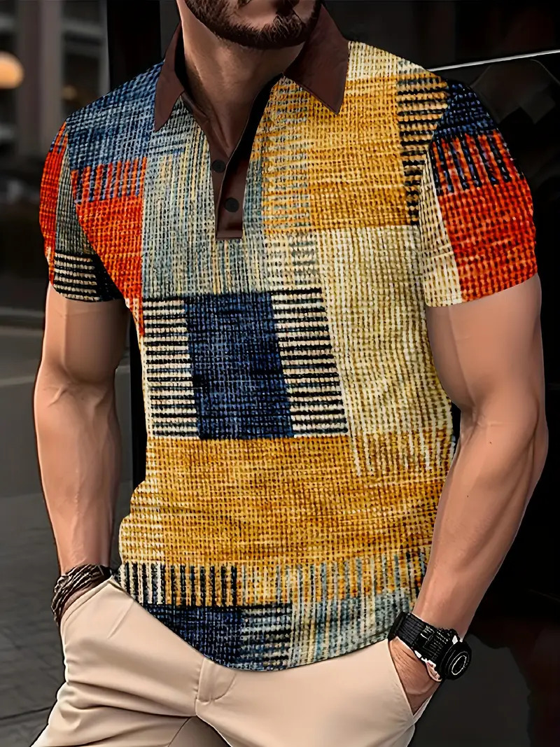 Camisa polo de solapa con botones de manga corta para hombre europeo y americano de Amazon Camisa de moda callejera con estampado digital 3D MB13