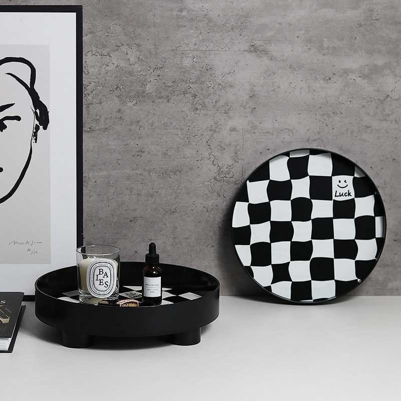 Nordic style checkerboard storage tray, fruit tray, storage tray, cups, perfume, jewelry, sundries, desktop decoration tray
