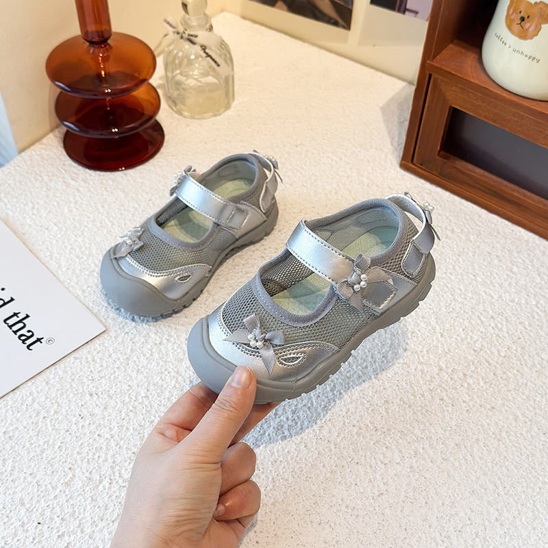 Breathable Mesh Sports Sandals For Girls With Adjustable Strap, Soft Sole & Bow Detail - Lightweight Princess Shoes For Active Kids_voghion.com