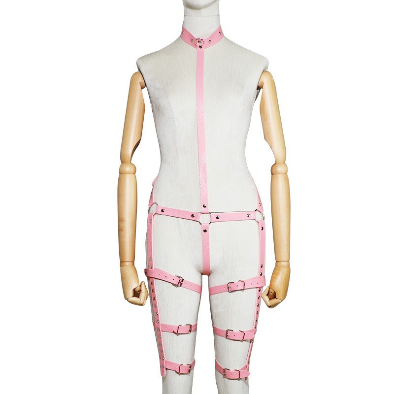 SM Bondage Restraint Set with Metal Clamps, Black Faux Leather and Spandex Wearable Kit — detail image 32