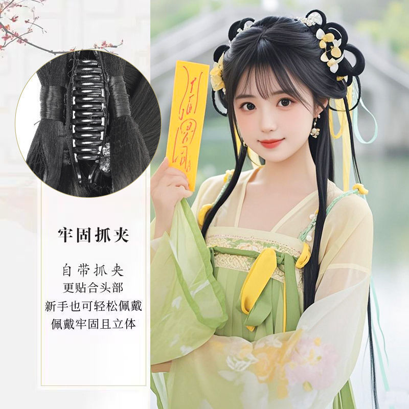 古典汉服假发包古装抓夹蝴蝶结发髻古风可爱造型自然发包头饰假发|undefined