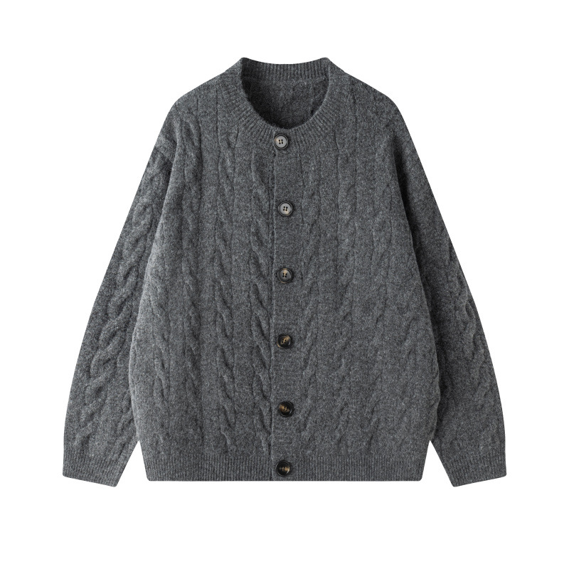 Cardigan de punto para hombres de estación independiente de color sólido simple invierno y otoño de moda chaqueta de cuello redondo suéter de base casual