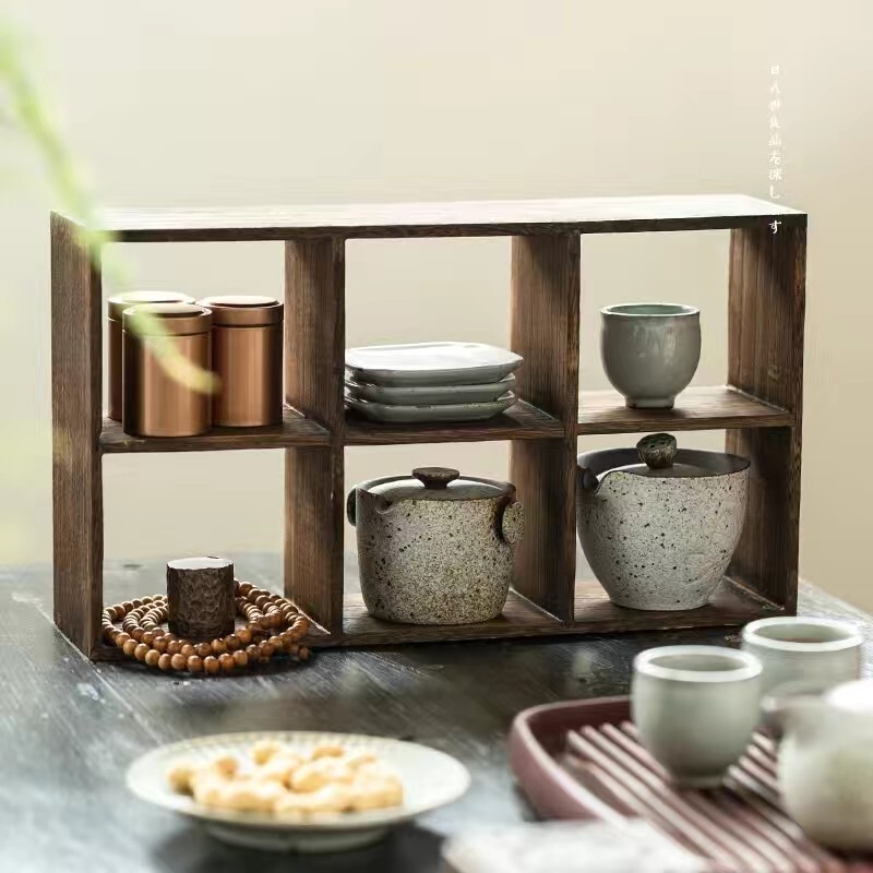 实木茶杯架子茶壶架多宝格茶具博古架手工九宫格收纳架六宫格茶架|undefined