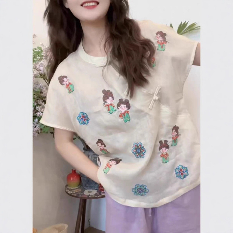 新中式国风时尚白色小糖人衬衫女夏季小个子绝美漂亮上衣唐装汉服|undefined