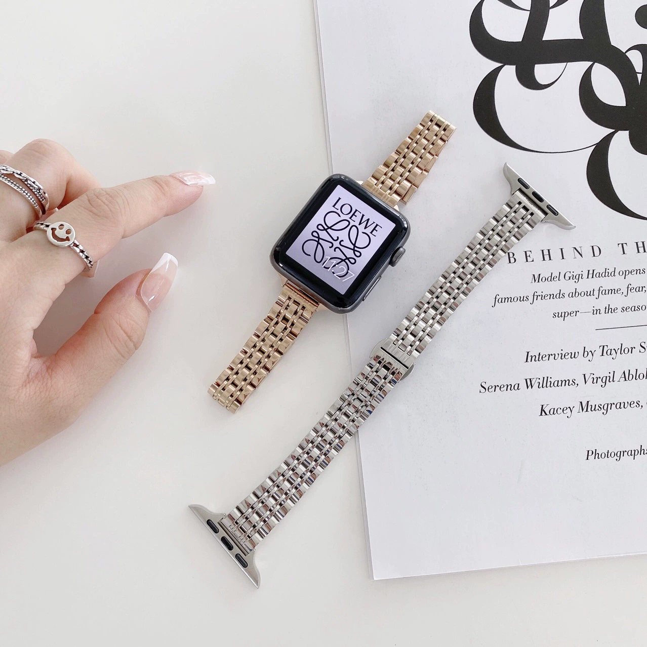 Подходит для Apple Watch5678910 ремешок для часов iwatch семь бусин маленькая талия нержавеющая сталь металлический ремешок