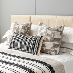 Modern silent style pillow B & B hotel bed runner bed tail towel black and white striped bed cover model room blanket long waist pillow