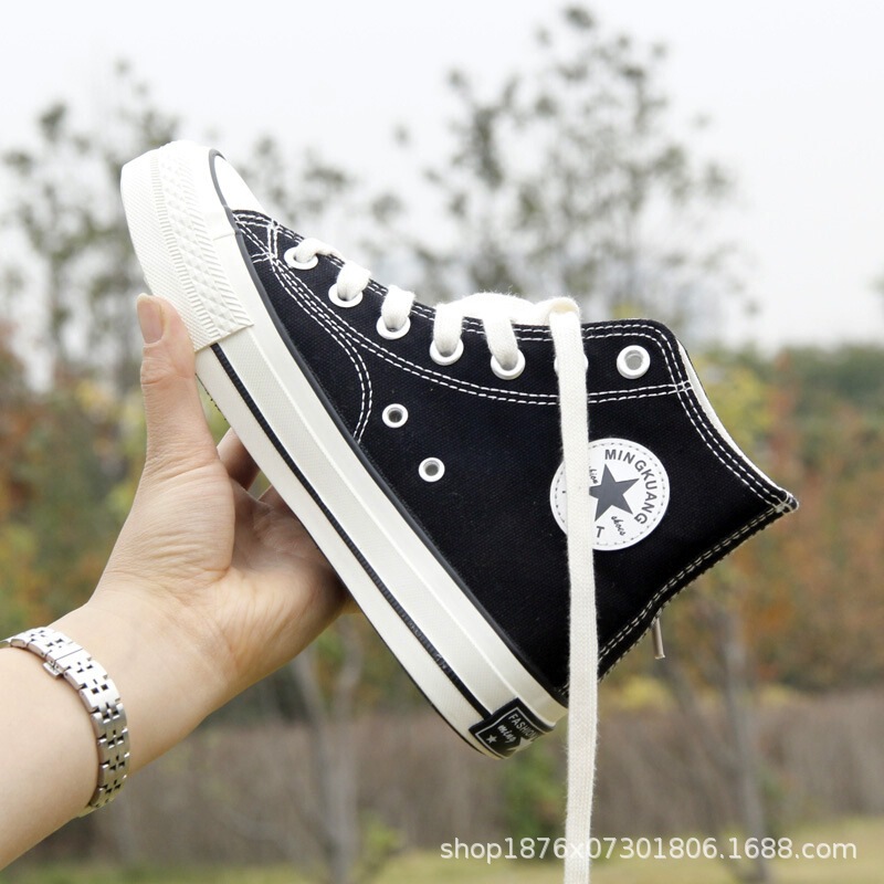1970s high-top canvas shoes women's retro Harajuku port style shoes students Korean-style versatile ulzzang white shoes