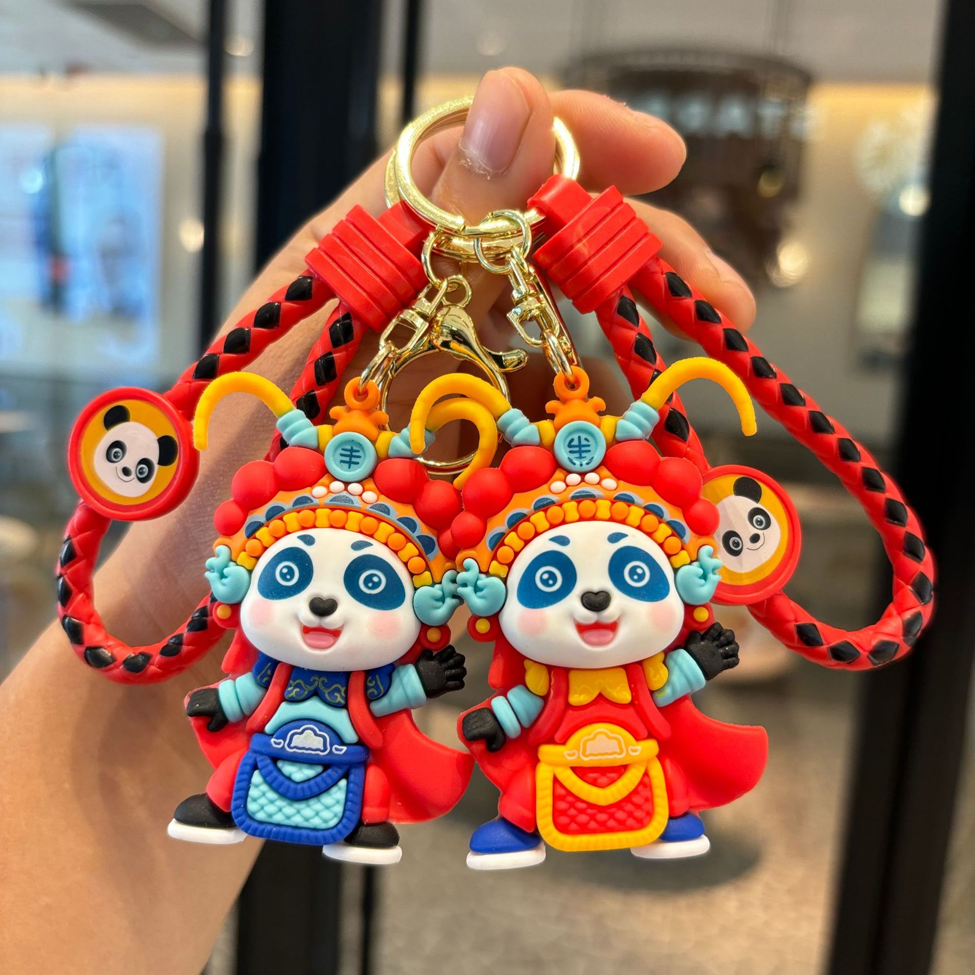 Ópera de estilo nacional Panda llavero lindo pareja muñeca colgante bolso de coche colgante garra de bebé pequeño regalo