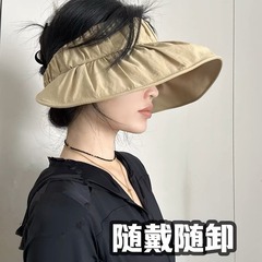氣質百褶防曬帽女顯高顱頂輕盈空頂帽出遊可摺疊大檐簡約遮陽帽潮