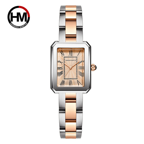 Japanese 2035 movement women's brand watch square retro Roman numeral quartz watch steel strap butterfly buckle watch