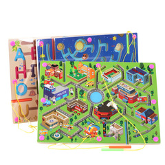 Children's Magnetic Pen Maze Ball Run Toy City Transportation Planet Multiple Brain-Teasing Early Education Parent-Child Wooden Toy