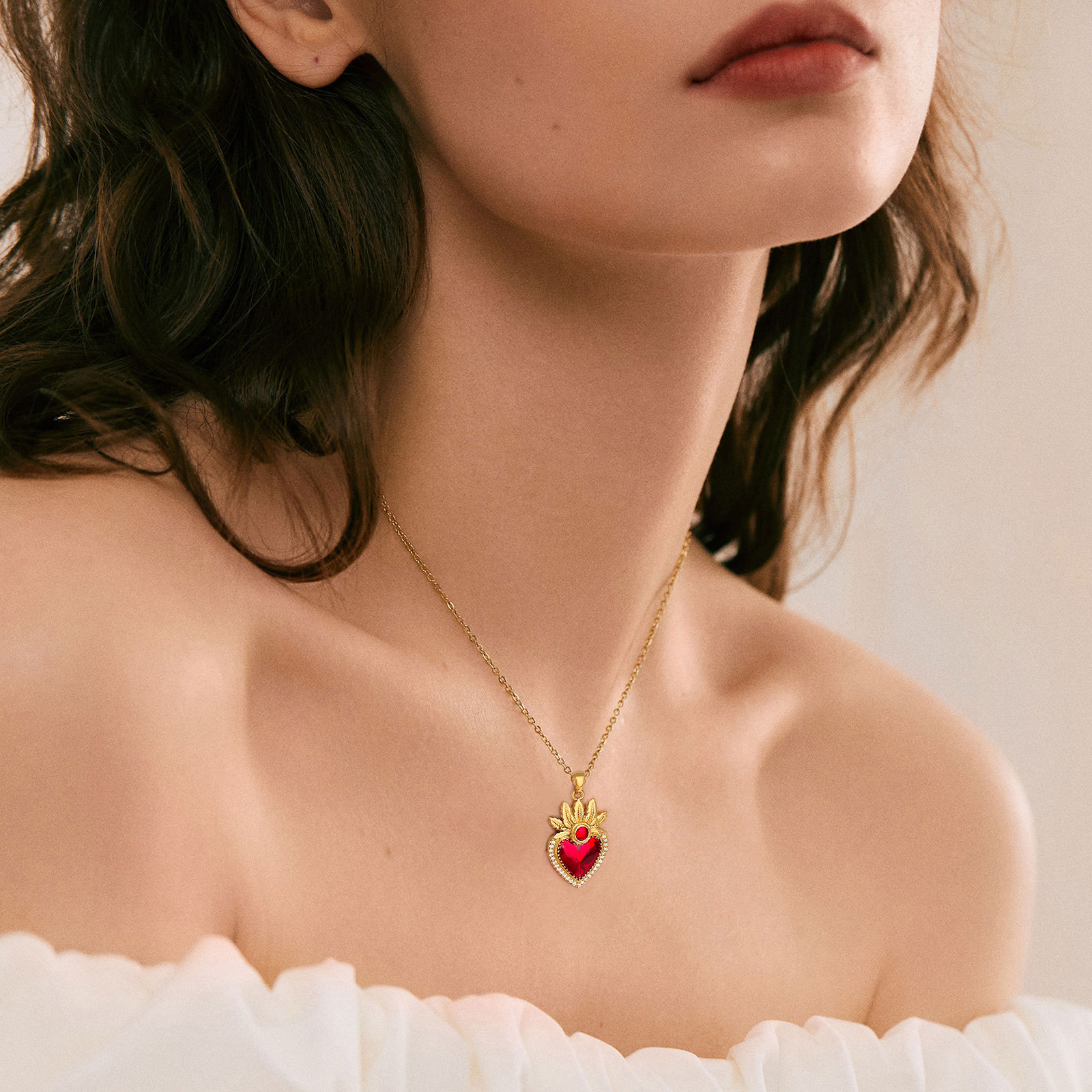 8g Weight Copper Pendant Material Zircon Inlay Material Pendant Necklace Classification Copper Chain Material 1 Piece Quantity Holiday, Daily Occasion Copper Material Heart Shape Pattern Women's Gender Inlay Design Retro Style Copper Retro Inlay Heart Shape Zircon Pendant Necklace 11
