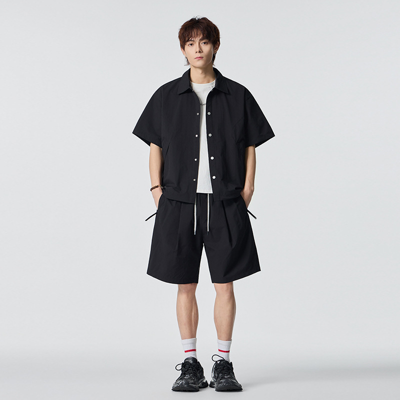 American trendy brand short-sleeved shirt and T-shirt set, 2025 summer new style, loose fit, two-piece set, unisex.