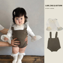 女童秋装洋气针织背带裤套装婴儿百搭长袖打底衫甜美包屁衣两件套