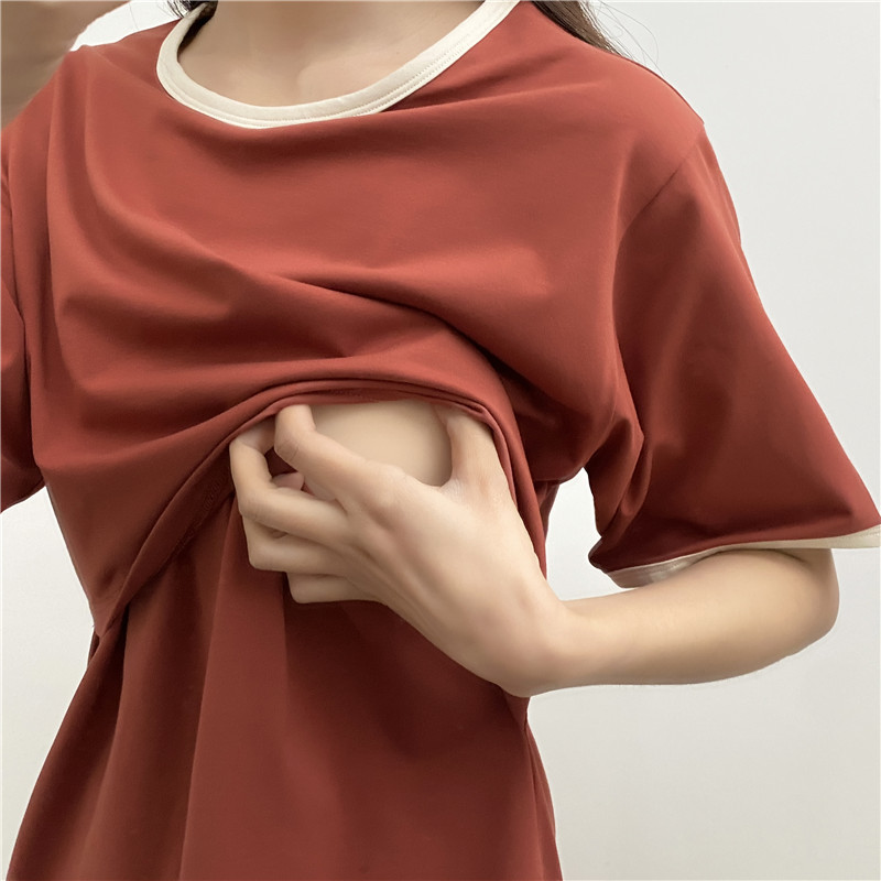 95 % Baumwolle, Umstands-Mutter-Still-T-Shirts, Stillen, Schwangerschaft, Rundhalsausschnitt, kurze Ärmel, Out Wear Still-T-Shirt – Detail 2
