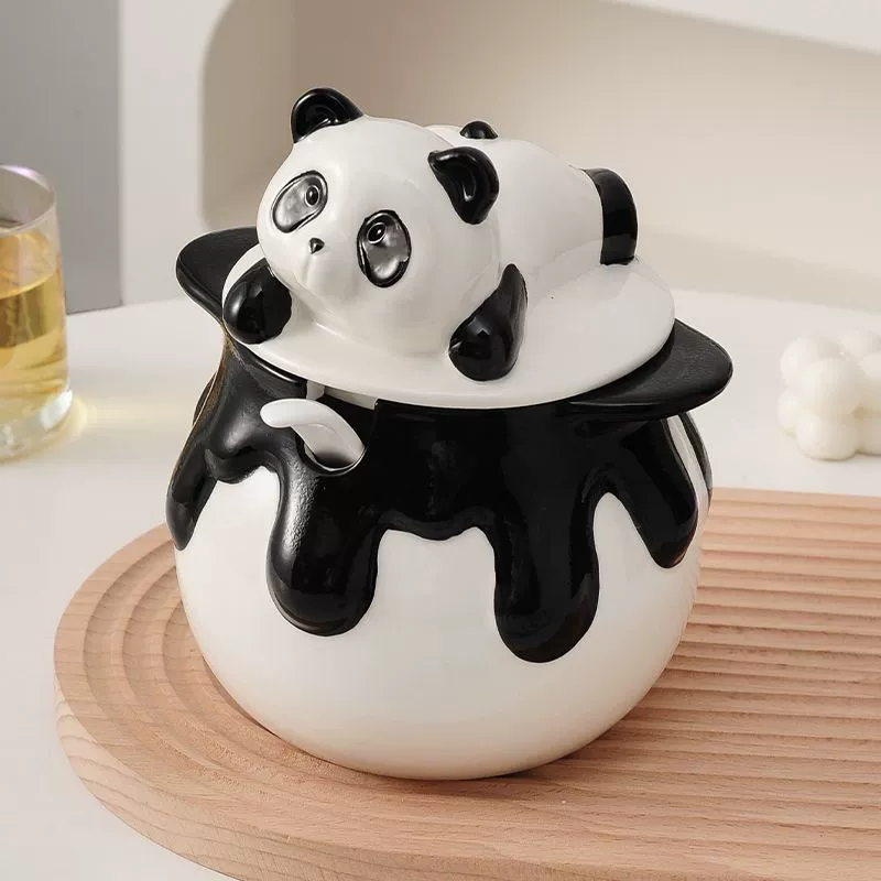 Кремовая Panda керамическая банка для сала, термостойкая банка для чили масла мяса, кухонная банка для приправ, банка для сала