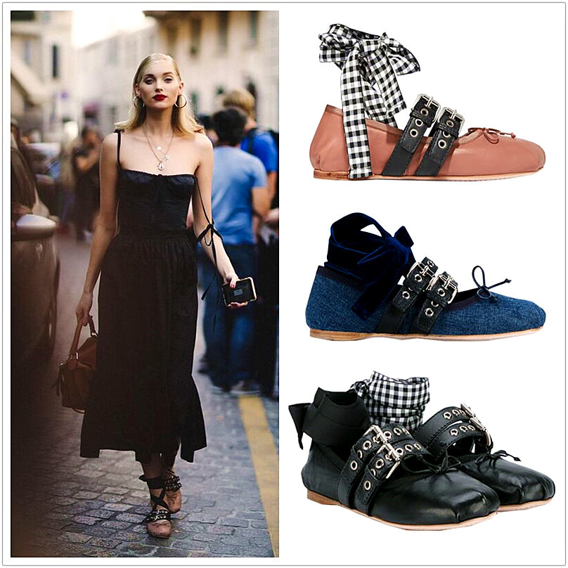 Miu's Bow Shallow Mouth Retro Women's Shoes Ballet Shoes Flats Shoes Cross Strap Round Toe Flats Student Shoes