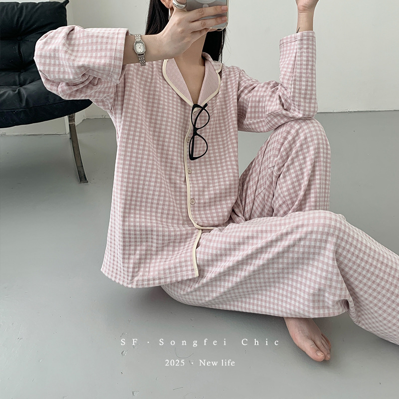 2025新款翻领磨毛秋冬家居服女套装宽松休闲可外穿保暖睡衣两件套|undefined